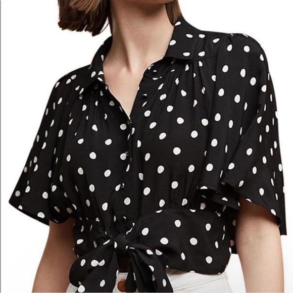 Anthropologie Maeve Canna Polka Dot Tie Waist Flutter Kimono Sleeve Blouse 6 - Picture 15 of 15